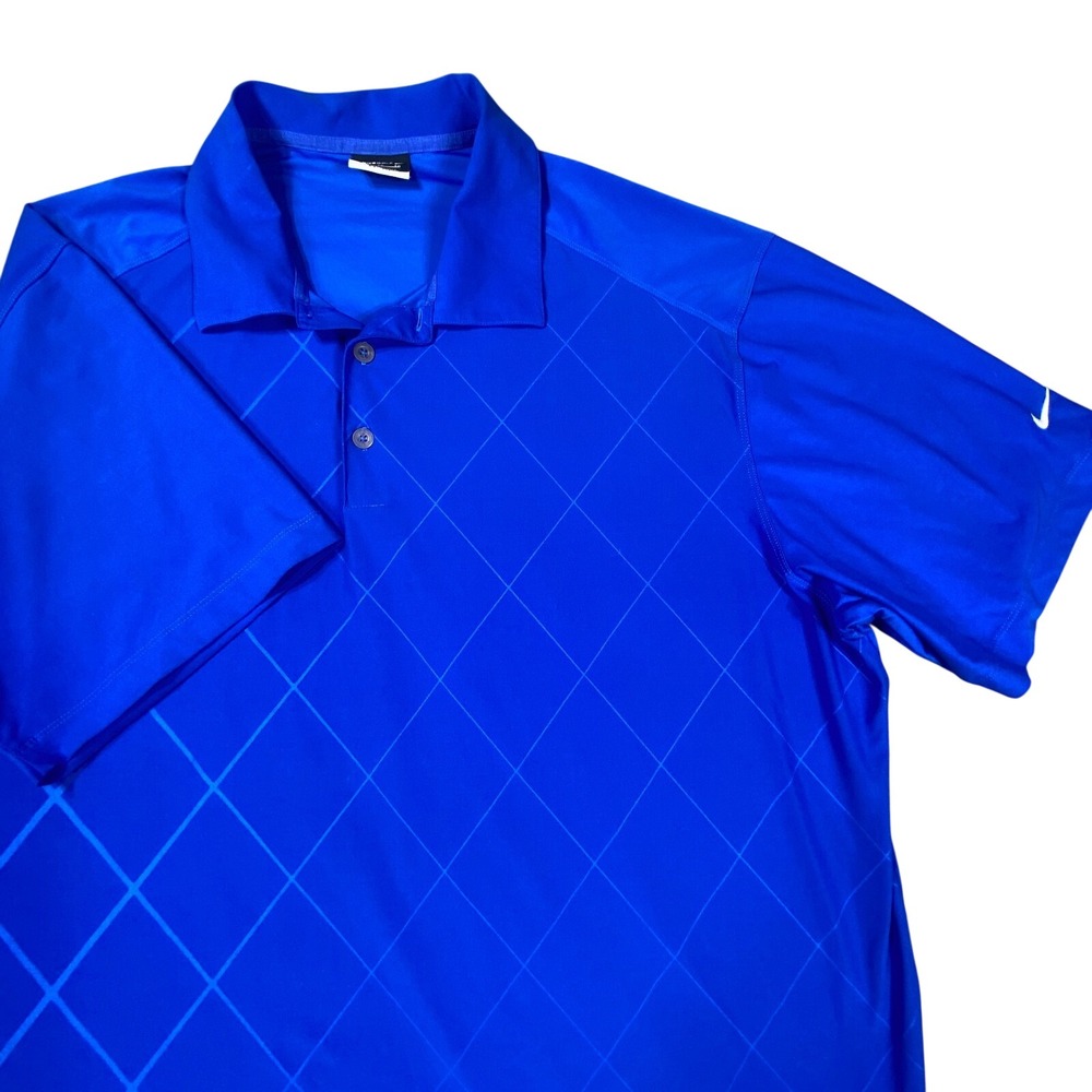 Nike Golf Polo Shirt Mens XL Blue Diamond Geometric Dri-FIT Short Sleeve Regular